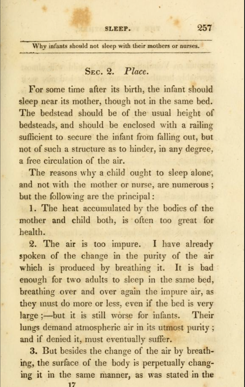 Page 257 de The Young Mother de William Alcott, 1836, section intitulée reasons why a child ought to sleep alone