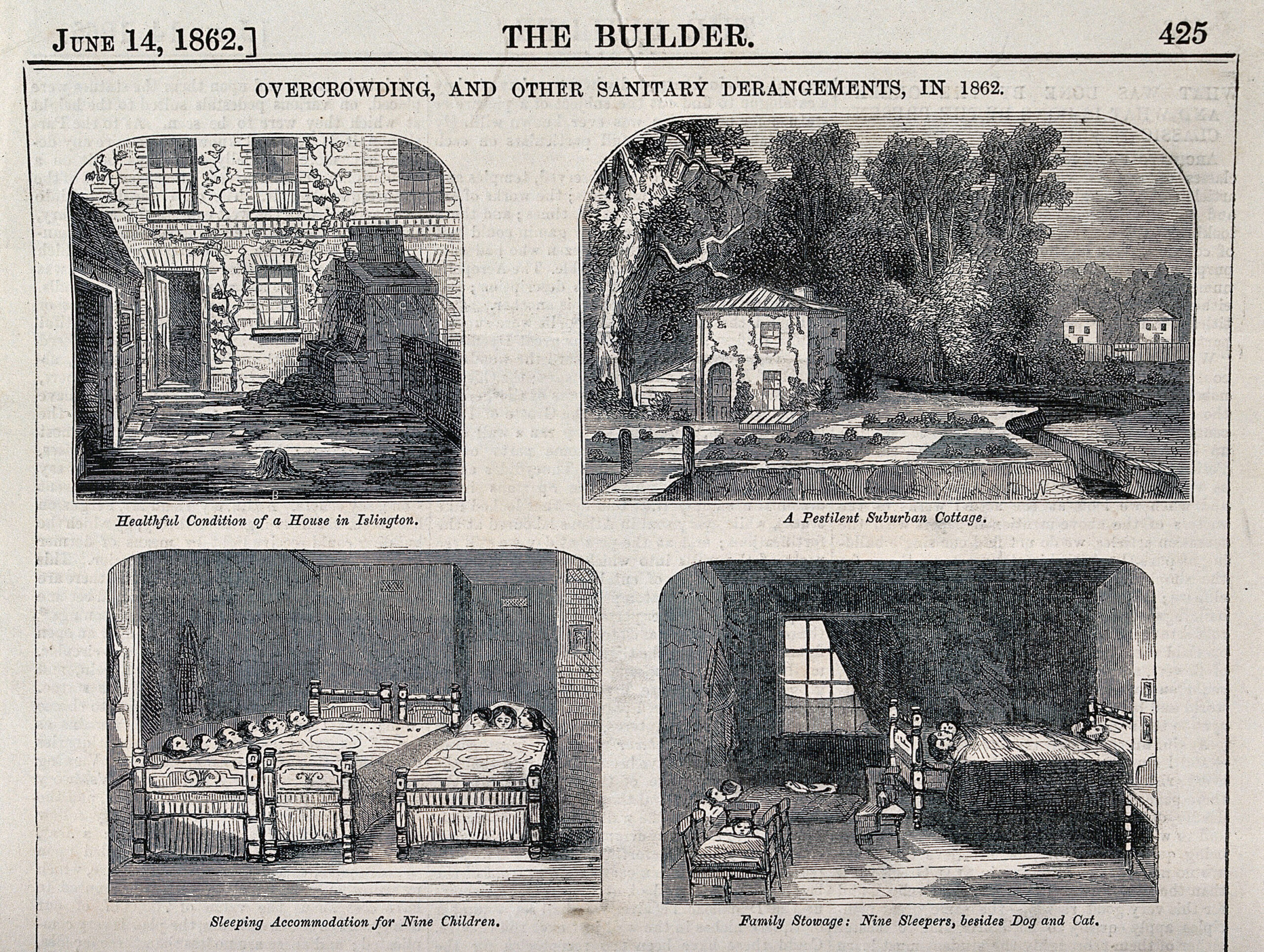 Gravure du XIXe siècle représentant les conditions de logement et de sommeil dans les quartiers populaires de Londres